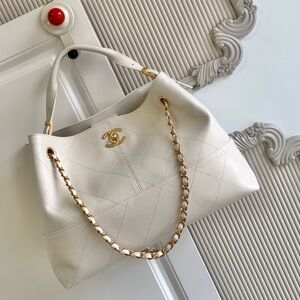 Chanel Cream Quilted Leather Tote Bag